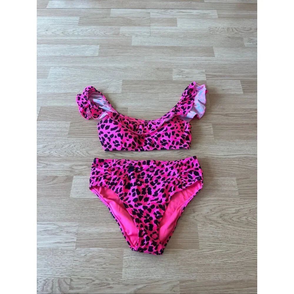 Cabana Del Sol Pink And Black Leopard Bikini Set Woman’s Size Small Swimsuit